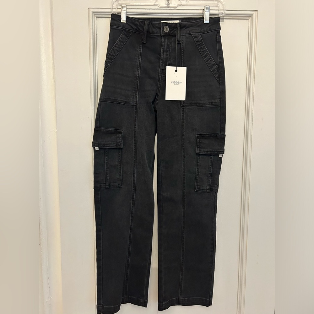 NWT Hidden Mother Tracey Jeans Pants Cargo Black Size 26